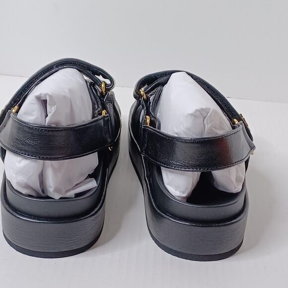 Tory Burch Platform Sandals Womens 8 Black Kira Sport Goat Leather Dust Bag - Picture 4 of 13